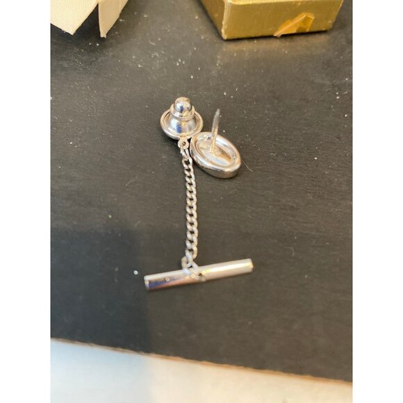 Vintage Anson Silver Letter "M" Tie Tack Pin Engraved Men's Jewelry - Picture 5 of 6